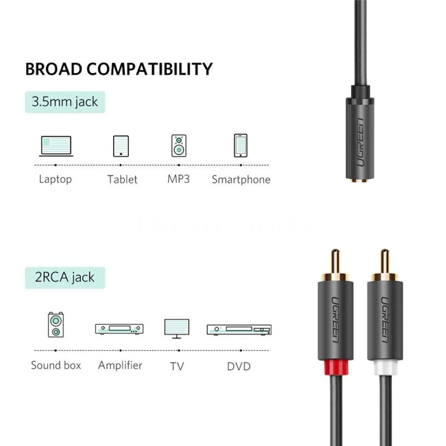 Ugreen Rca To 3.5Mm Audio Adapter Cable - 2 Male Female 301635