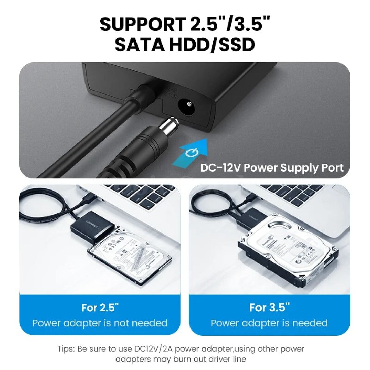 Ugreen Sata 3 To Usb Adapter 3.0/2.0 Cable Converter For 2.5 3.5 Hdd Ssd 301635