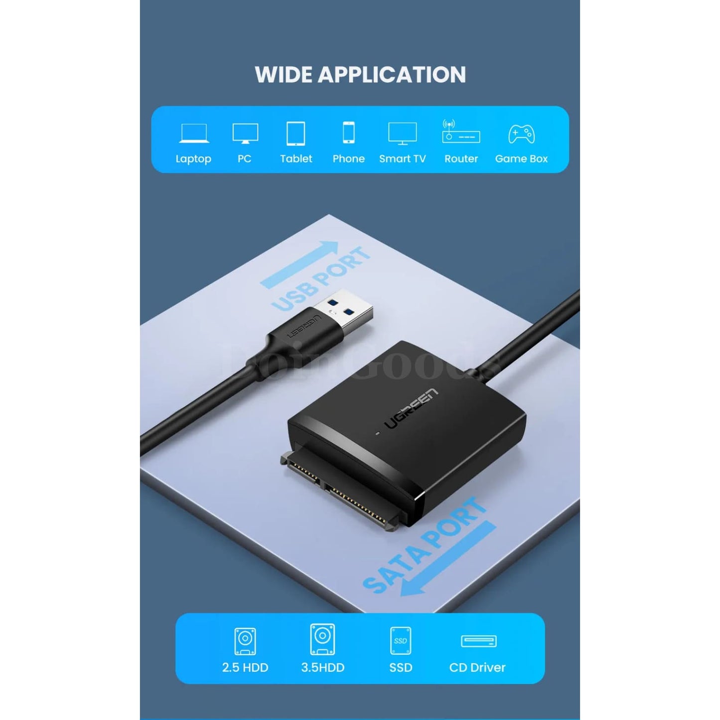 Ugreen Sata 3 To Usb Adapter 3.0/2.0 Cable Converter For 2.5 3.5 Hdd Ssd 301635