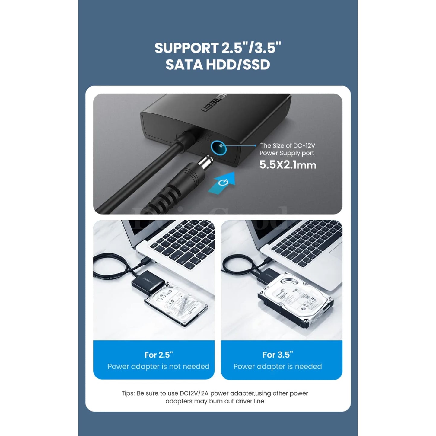 Ugreen Sata 3 To Usb Adapter 3.0/2.0 Cable Converter For 2.5 3.5 Hdd Ssd 301635