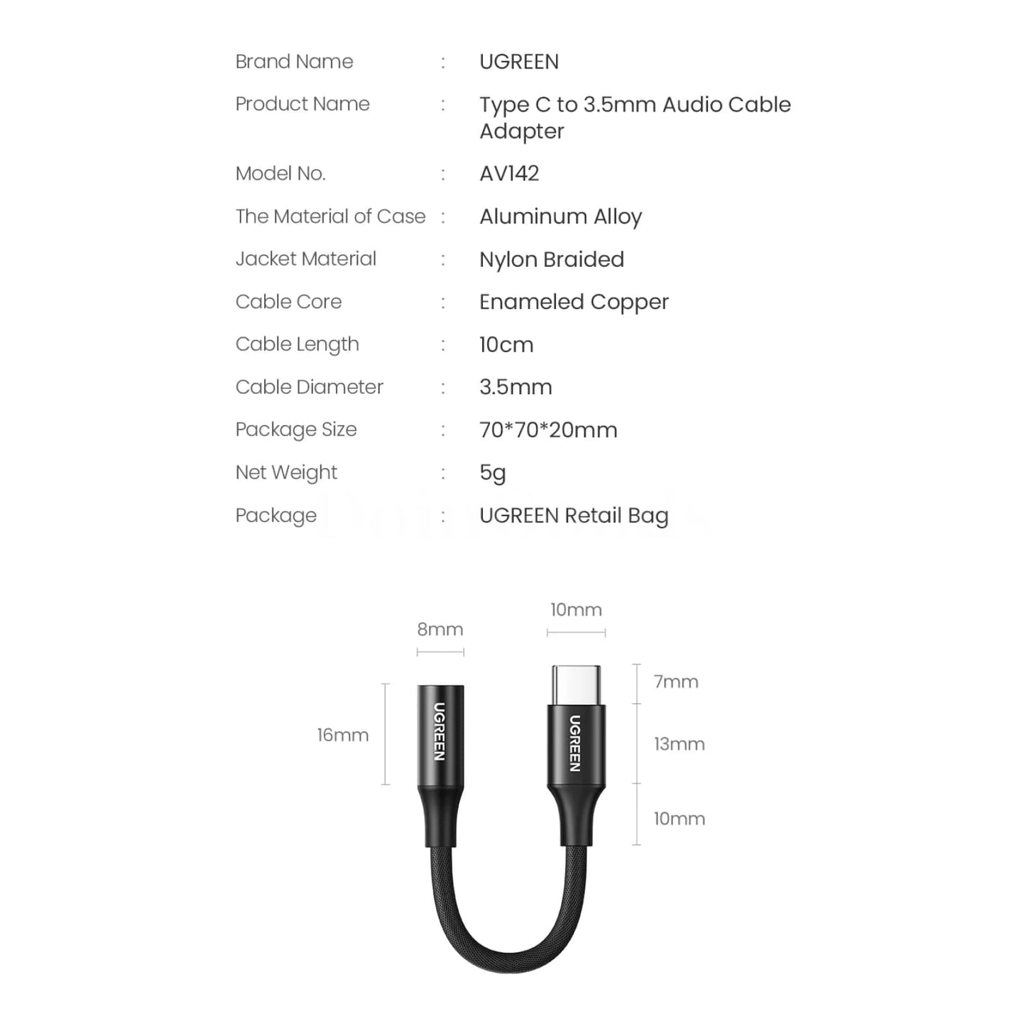 Ugreen Type C To 3.5Mm Headphone Jack 3.5 Aux Cable Audio Adapter Huawei Xiaomi 301635
