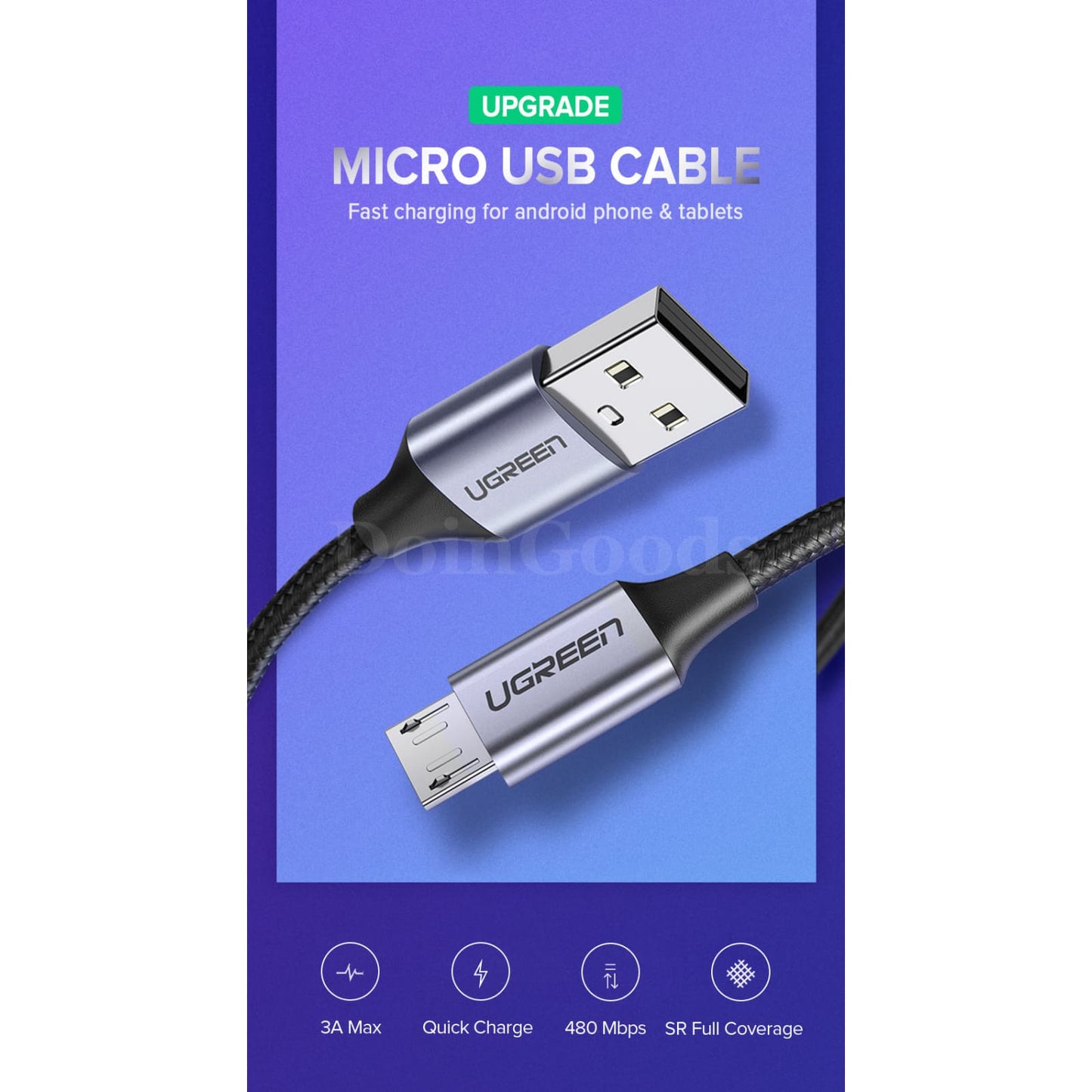 Ugreen Usb 2.0 A To Micro B Cable Charger Short Flexible Fast Charge High Speed 301635