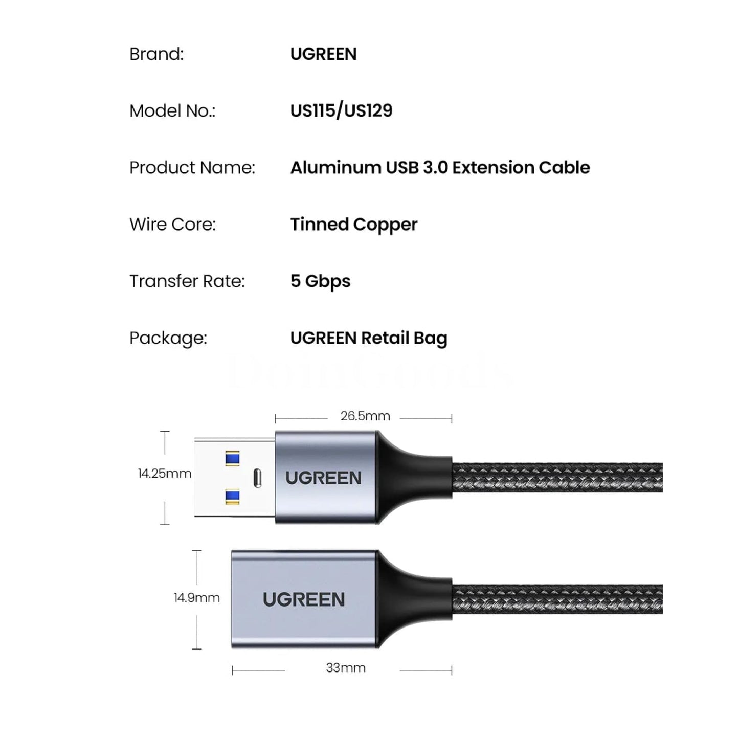 Ugreen Usb 3.0 Extension Cable Male To Female Data Extender Cord For Pc Tv 301635