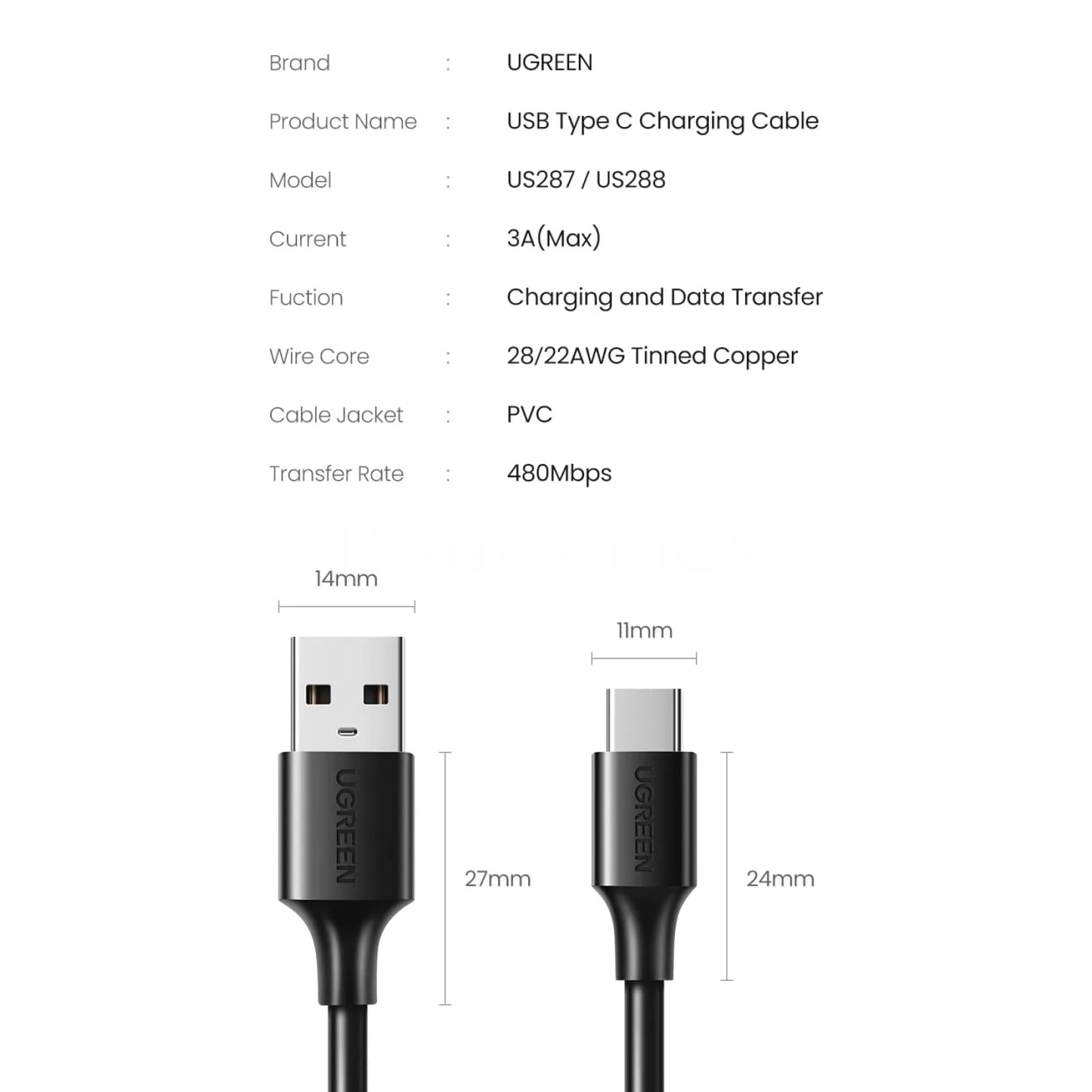 Ugreen Usb C Cable Type 3A Fast Charging Data For Iphone 15 Samsung S23 Xiaomi 11 Pro 301635