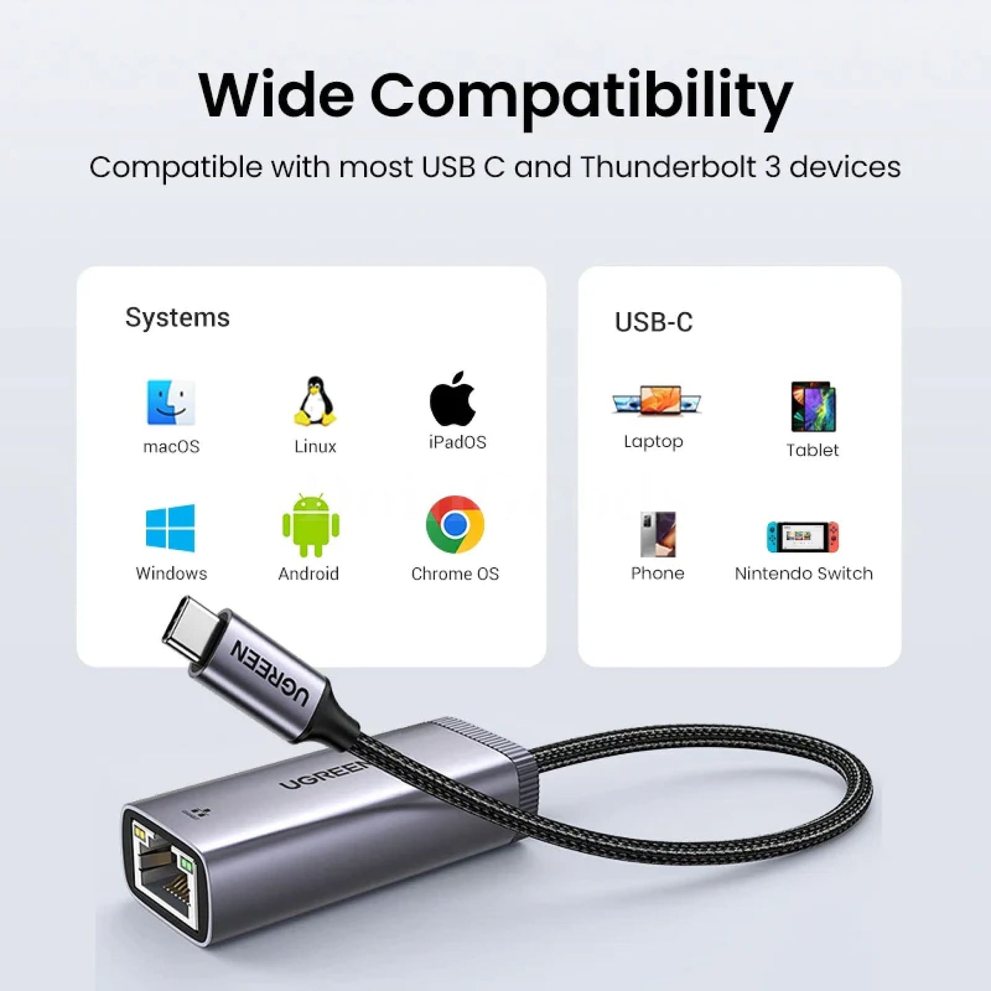 Ugreen Usb C Ethernet Adapter 1000/100Mbps Lan Rj45 For Laptop Macbook 301635