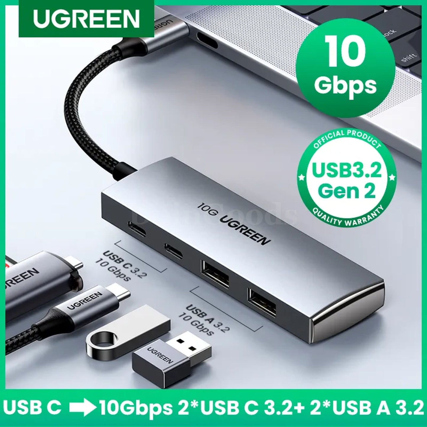 Ugreen Usb C Hub 10Gbps Type-C 3.2 Gen2 Splitter 4 Port Macbook Pro Adapter 301635