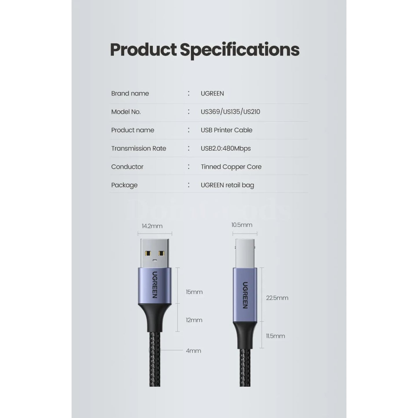 Ugreen Usb Printer Cable Type B Male To A 3.0 2.0 For Canon Epson Hp Zjiang Label 301635