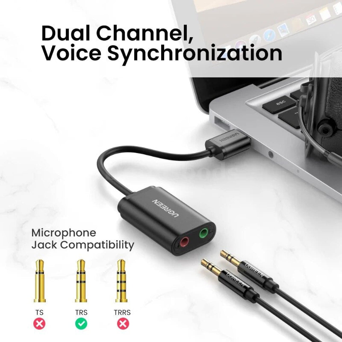 Ugreen Usb Sound Card - External 3.5Mm Adapter For Microphone And Speaker Audio Interface 301635