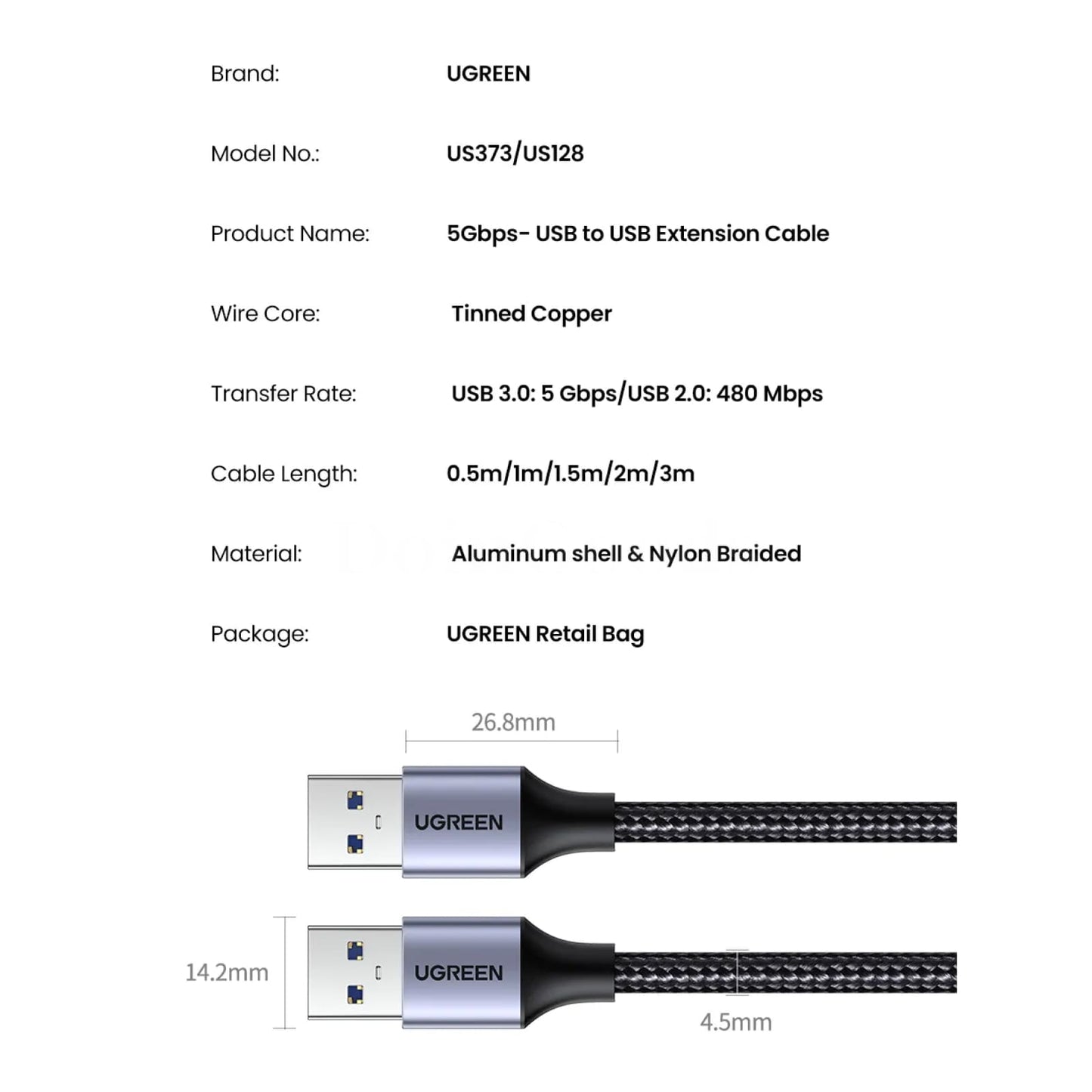 Ugreen Usb To Extension Cable - Type A Male 3.0/2.0 Extender 301635