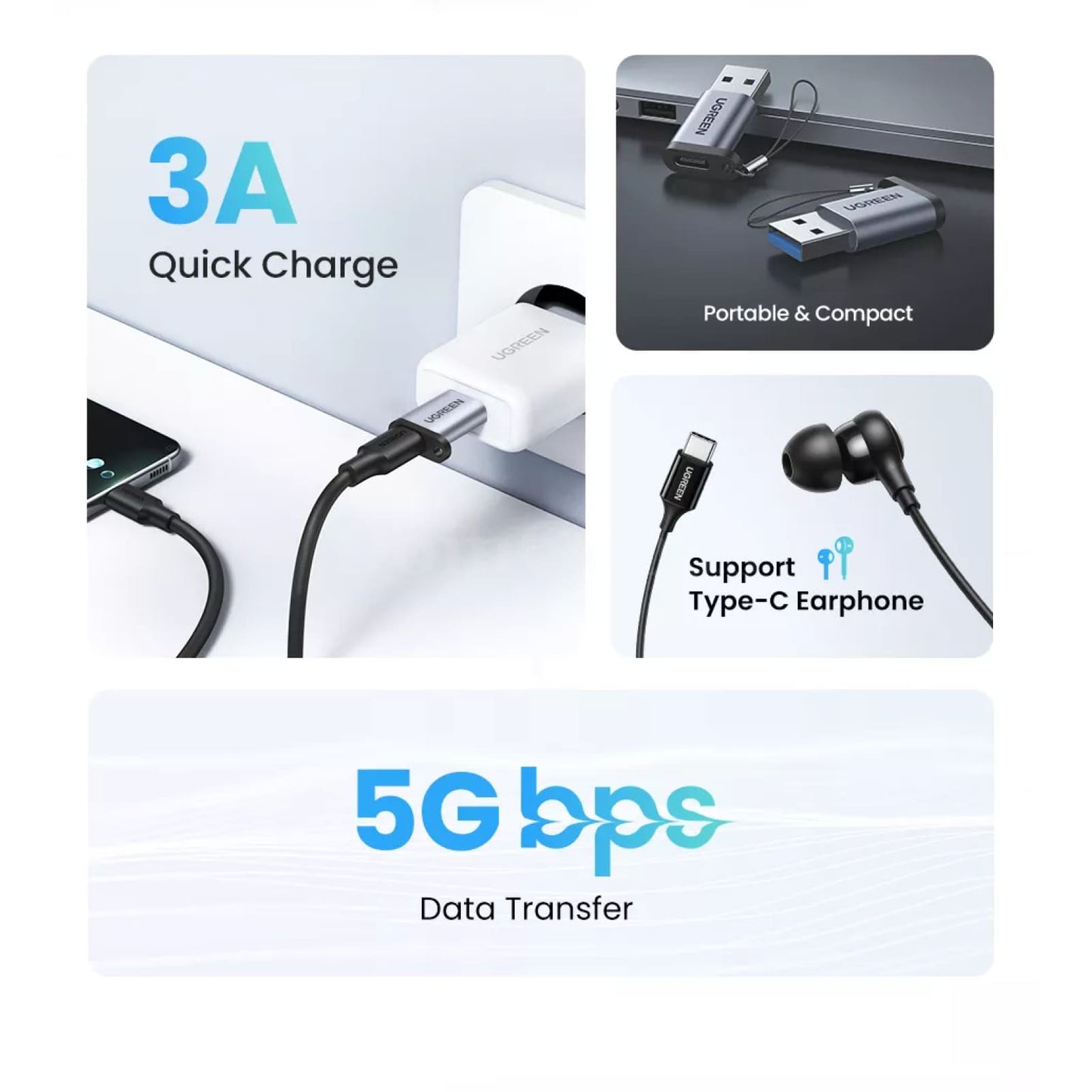Ugreen Usb Type C Adapter 3.0 2.0 Male To Female For Laptop Samsung Xiaomi 301635
