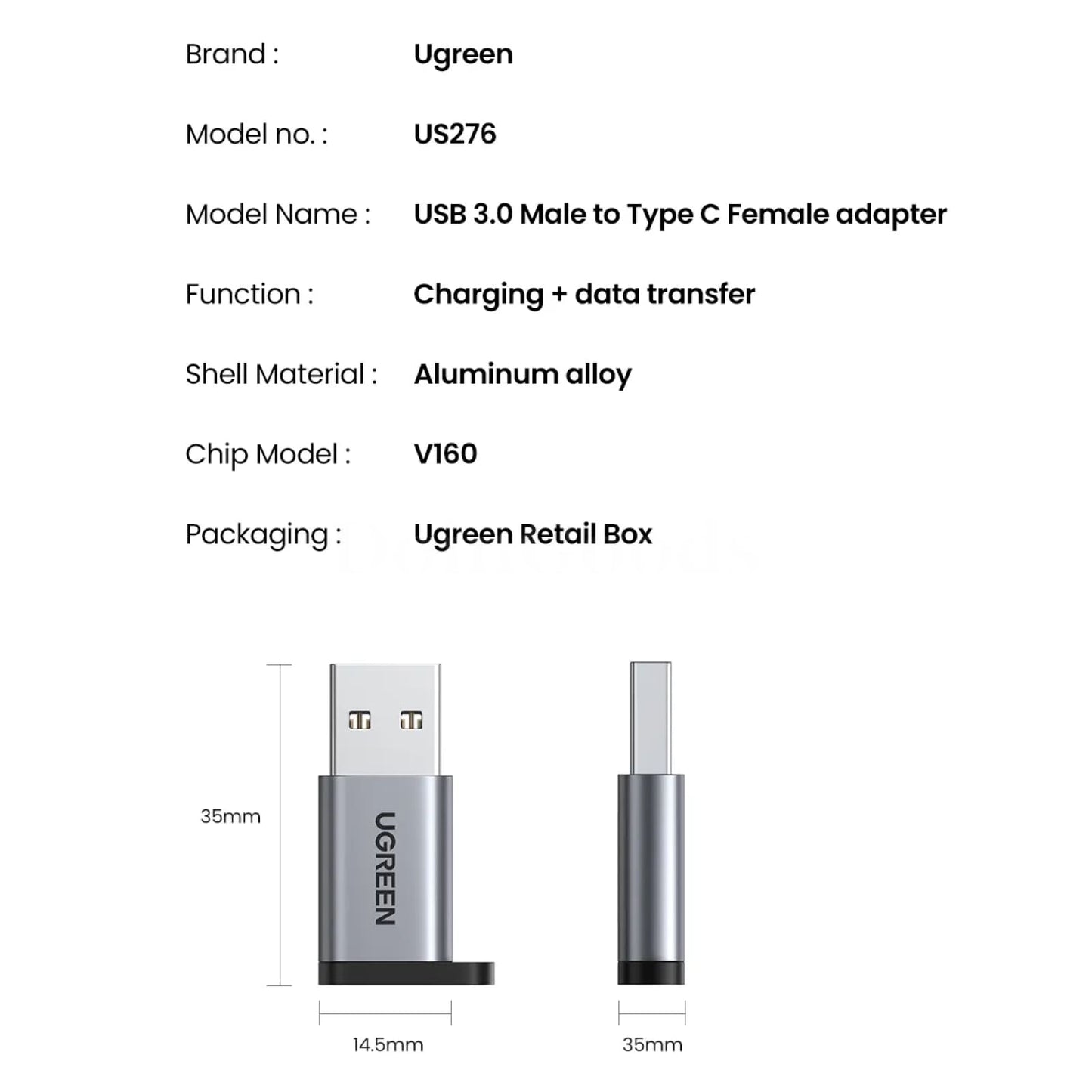 Ugreen Usb Type C Adapter 3.0 2.0 Male To Female For Laptop Samsung Xiaomi 301635