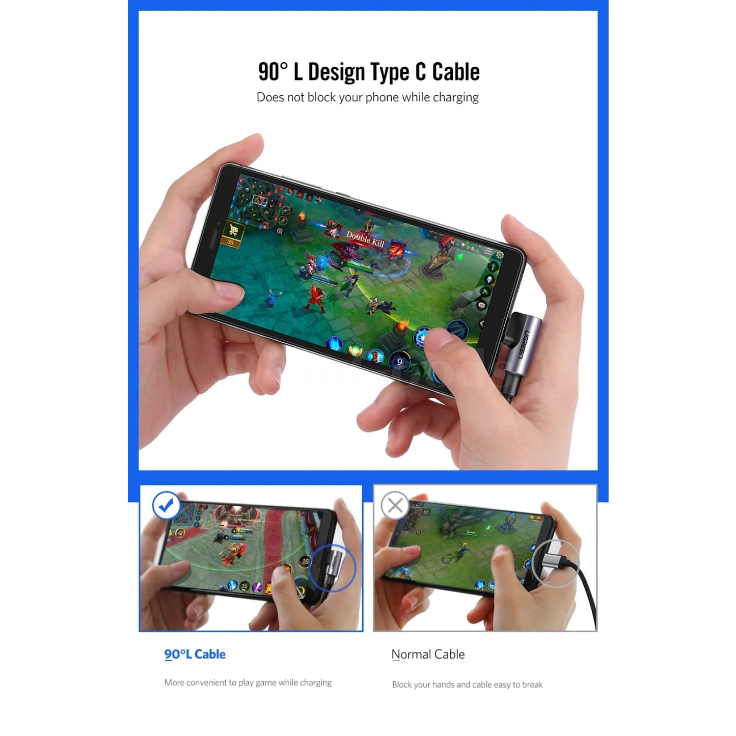 Ugreen Usb Type C Cable Samsung Plus Quick Charge 3.0 Right-Angled Fast Data 301635