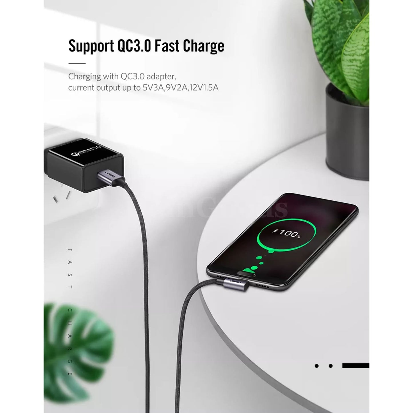 Ugreen Usb Type C Cable Samsung Plus Quick Charge 3.0 Right-Angled Fast Data 301635