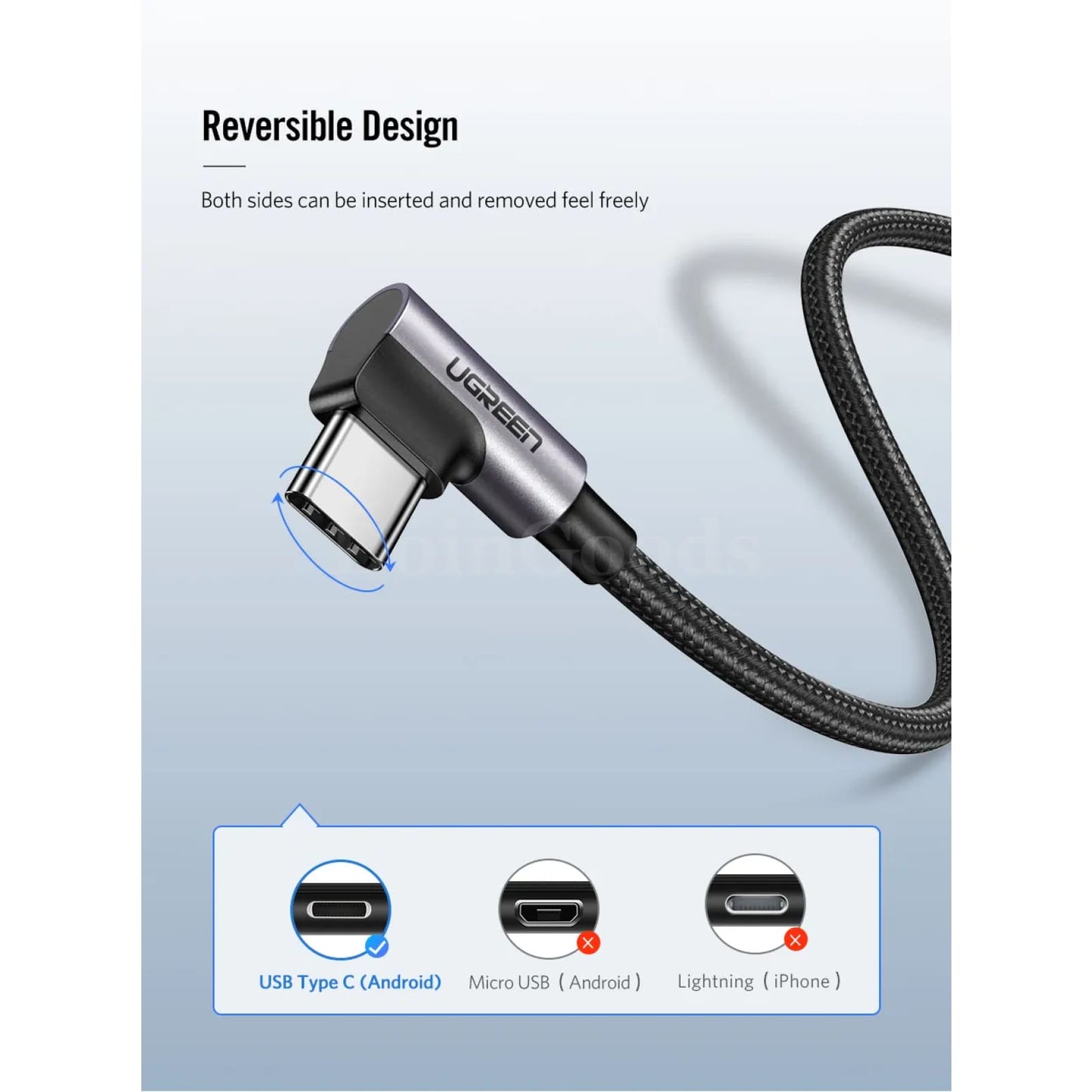 Ugreen Usb Type C Cable Samsung Plus Quick Charge 3.0 Right-Angled Fast Data 301635