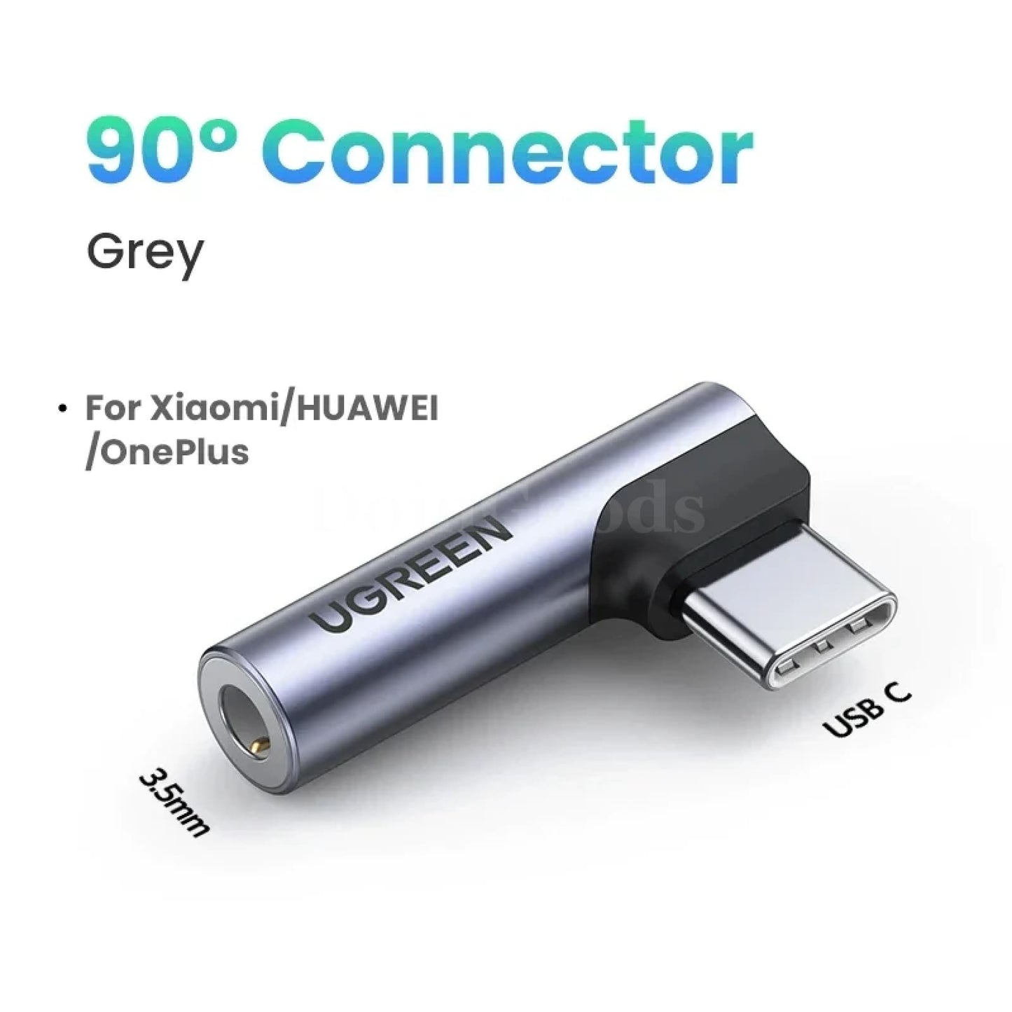Ugreen Usb Type C To 3.5Mm Earphone Adapter Cable Headphone Audio Xiaomi Huawei Angle Grey Connector