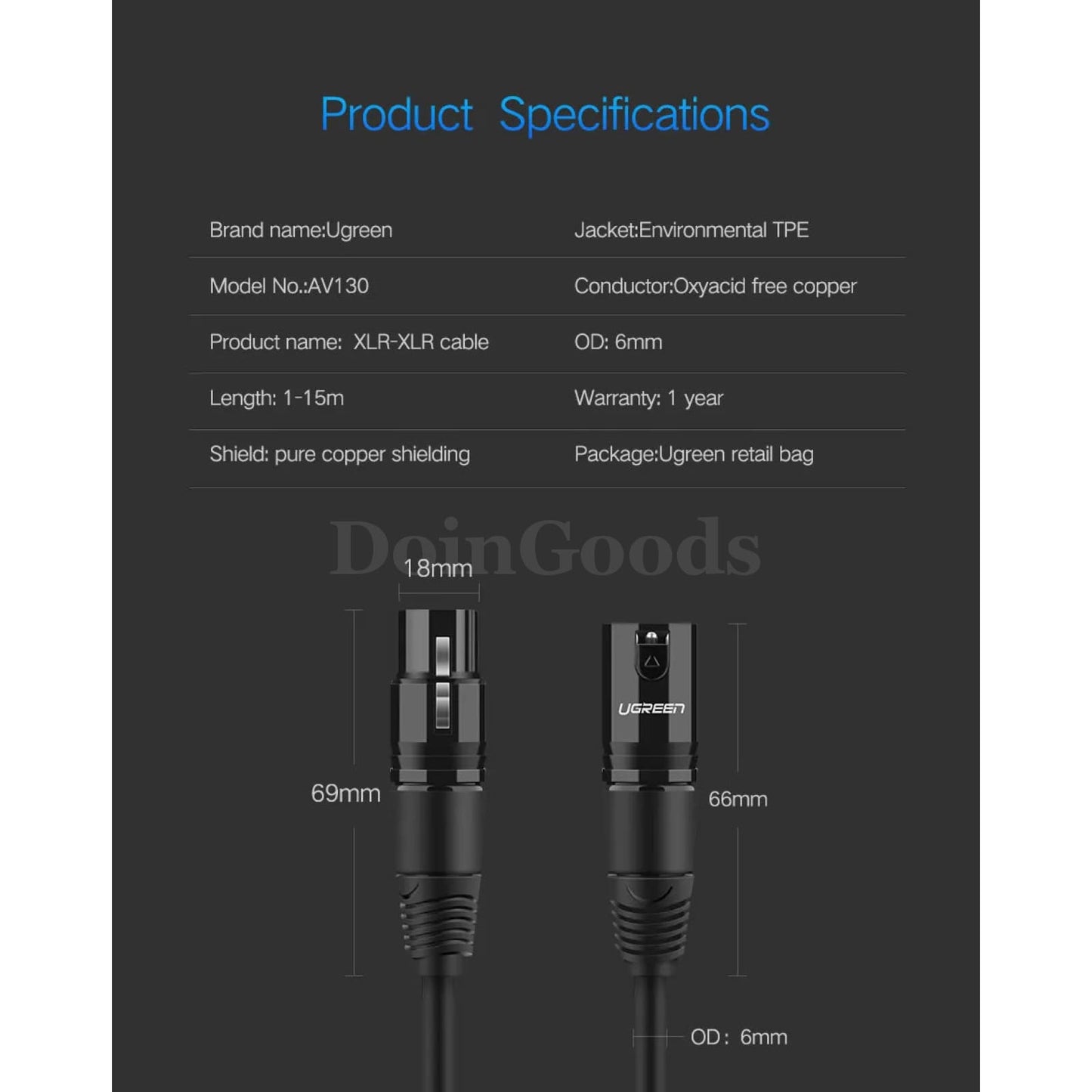 Ugreen Xlr Cable - Karaoke Microphone Sound Cannon Extension For Audio Mixer And Amplifiers 301635