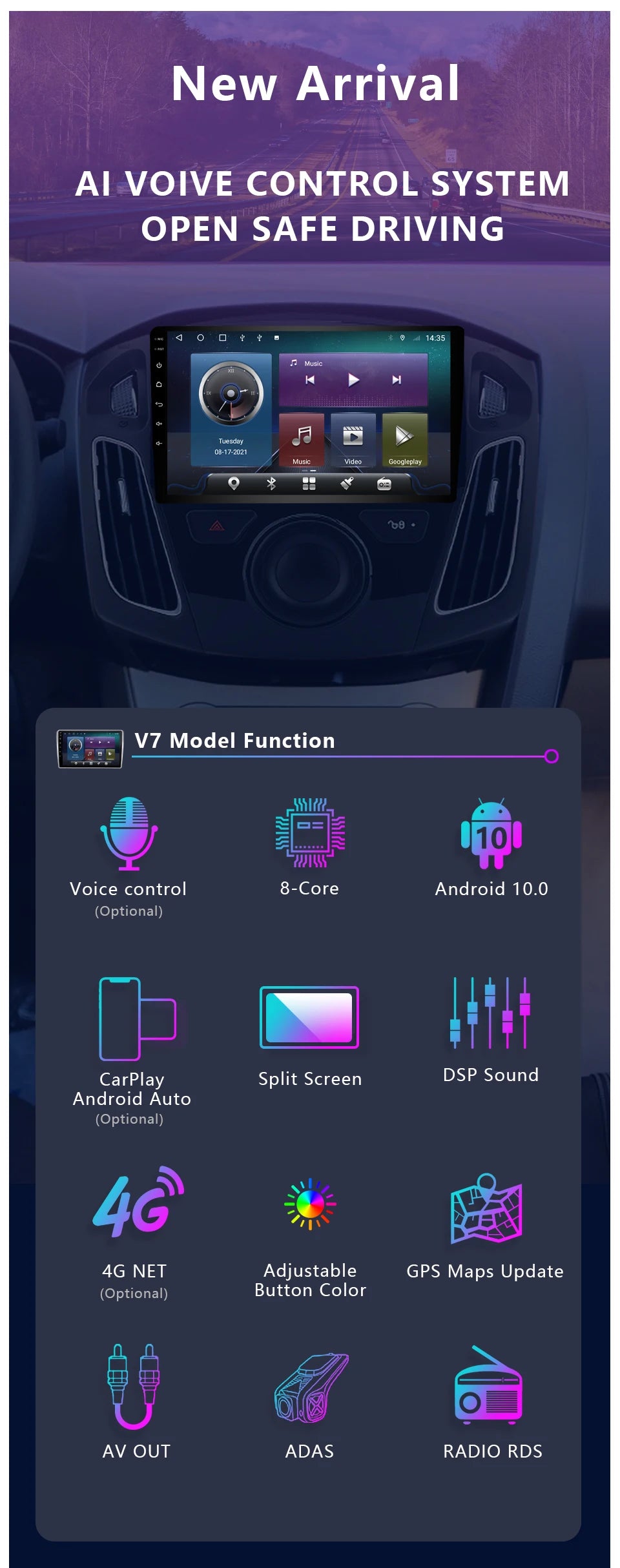 Roadwise Android Car Radio Multimedia Carplay For Hyundai Santa Fe 3 2012 2013 2014 2015 2016 2017 4G Wifi GPS Navi 2din DVD RDS