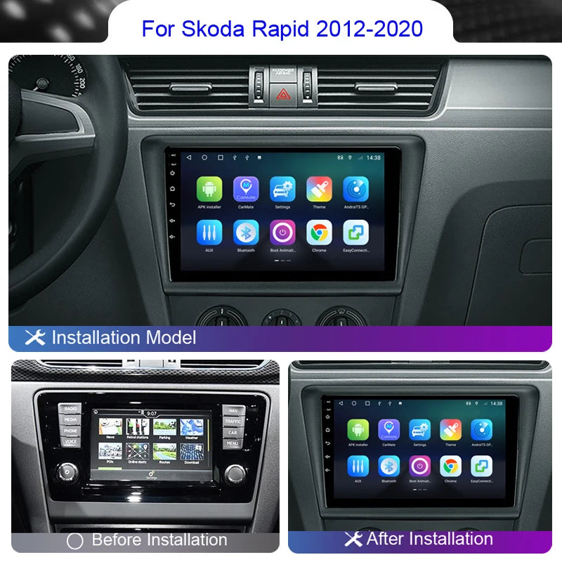 Roadwise Android Auto Radio Multimedia Player For Skoda Rapid 2012 2013 2014 2015 2016 - 2020 4G GPS DVD 2 Din Carplay Head unit