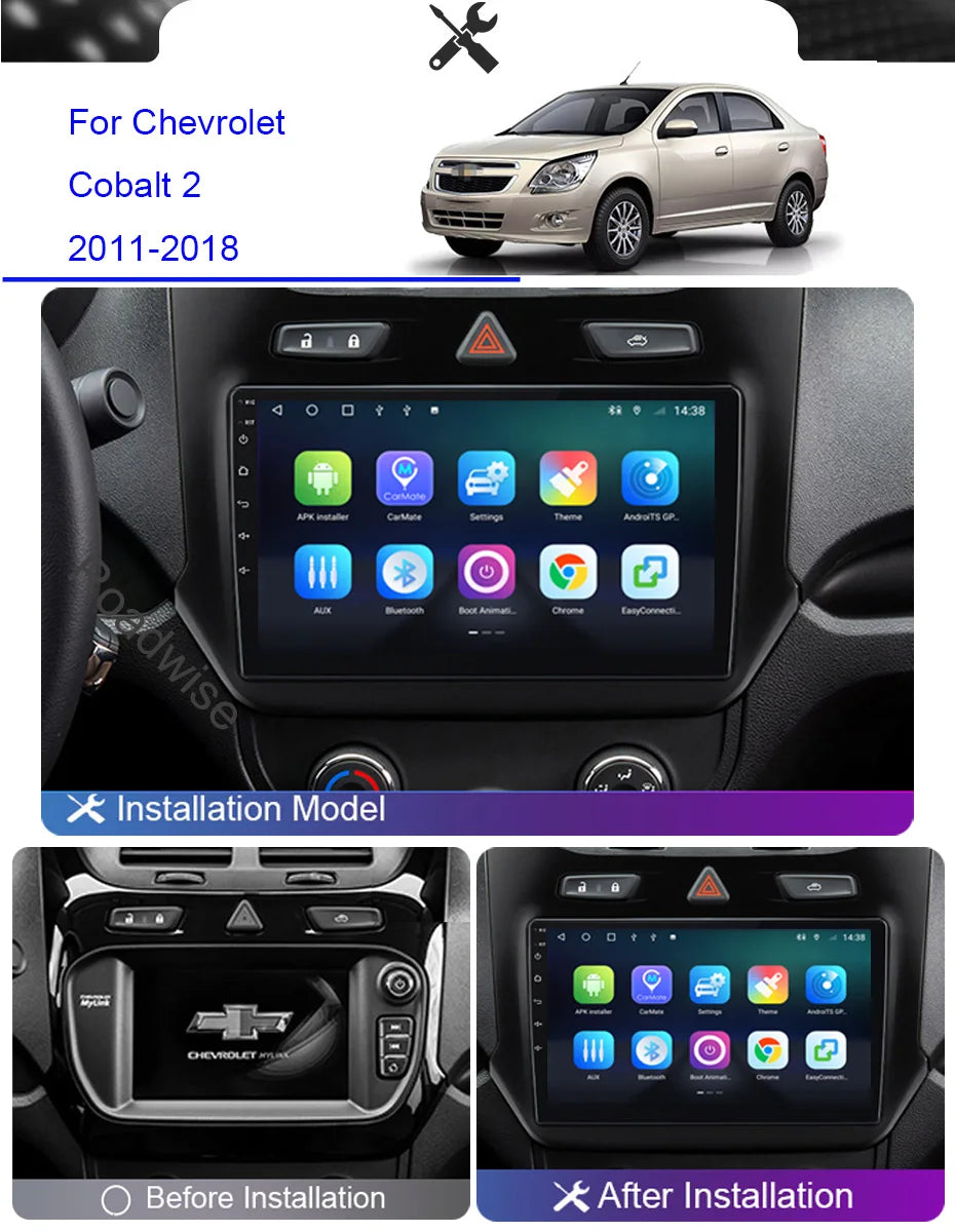 Roadwise 8+256 Android 12 Car Radio For Chevrolet Cobalt 2 2011 - 2018 Multimedia Carplay 4G Wifi GPS DVD 2 DIN Autoradio Stereo