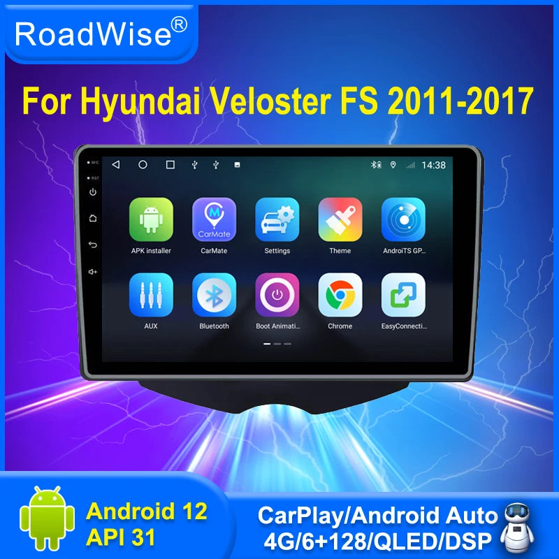 8+256 2 din Multimedia Android Car Radio For Hyundai Veloster FS 2011 2012 2013 2014 2015 2016 2017 4G Wifi GPS DVD DSP Carplay