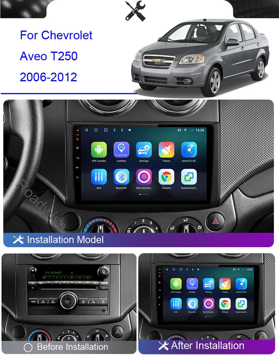 8+256 Android 12 Car Radio For Chevrolet Aveo T250 2006  2009 2011 2012 Multimedia Carplay 4G Wifi GPS DVD 2Din Autoradio Stereo