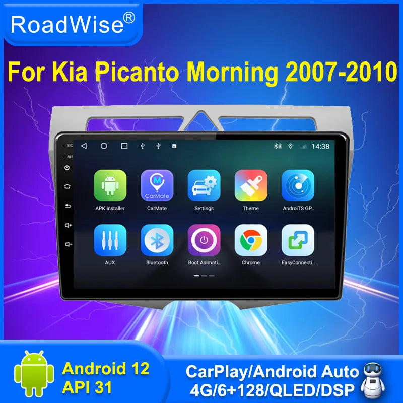 Roadwise 8+256 Android Car Radio For Kia Morning Picanto 2007 2008 2009 2010 Multimedia 4G Wifi GPS DVD 2 Din Carplay Autoradio