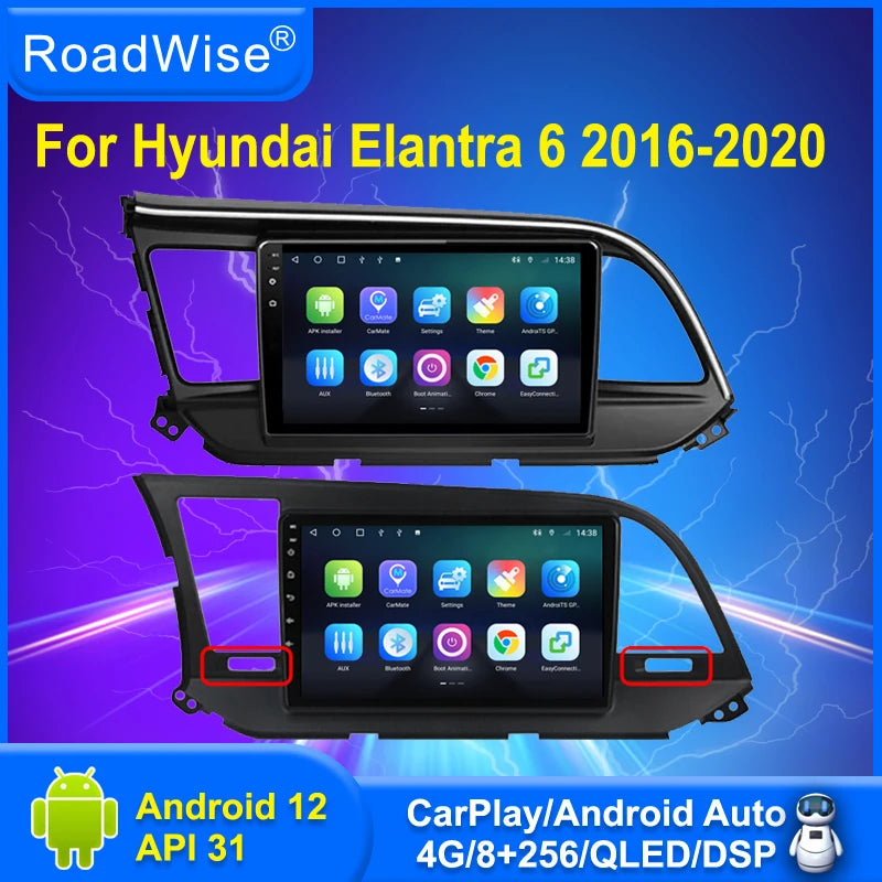 Roadwise 8+256 Android 12 Radio Multimedia Carplay For Hyundai Elantra 6 2016 2017 2018 2019 2020 4G Wifi GPS DVD 2Din Autoradio