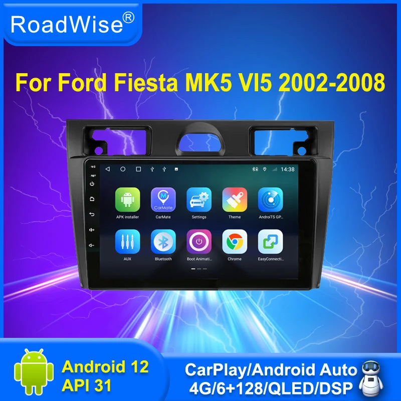 Roadwise Android 12 Car Radio Multimedia For Fiesta MK5 VI5 2002 2003 2004 2005 2008 4G Wifi Navi GPS 2 Din DVD Carplay Headunit