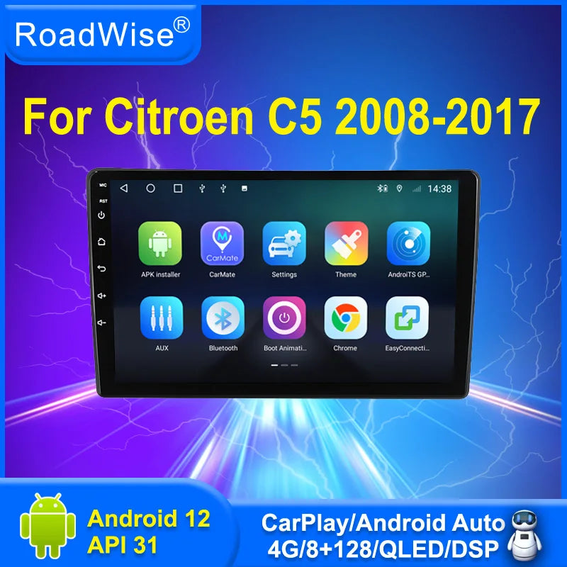 Roadwise Android 12 Car Radio Carplay For Citroen C5 2008 - 2017 Multimedia 4G Wifi Navi GPS 2din DVD IPS DSP Autoradio Headunit