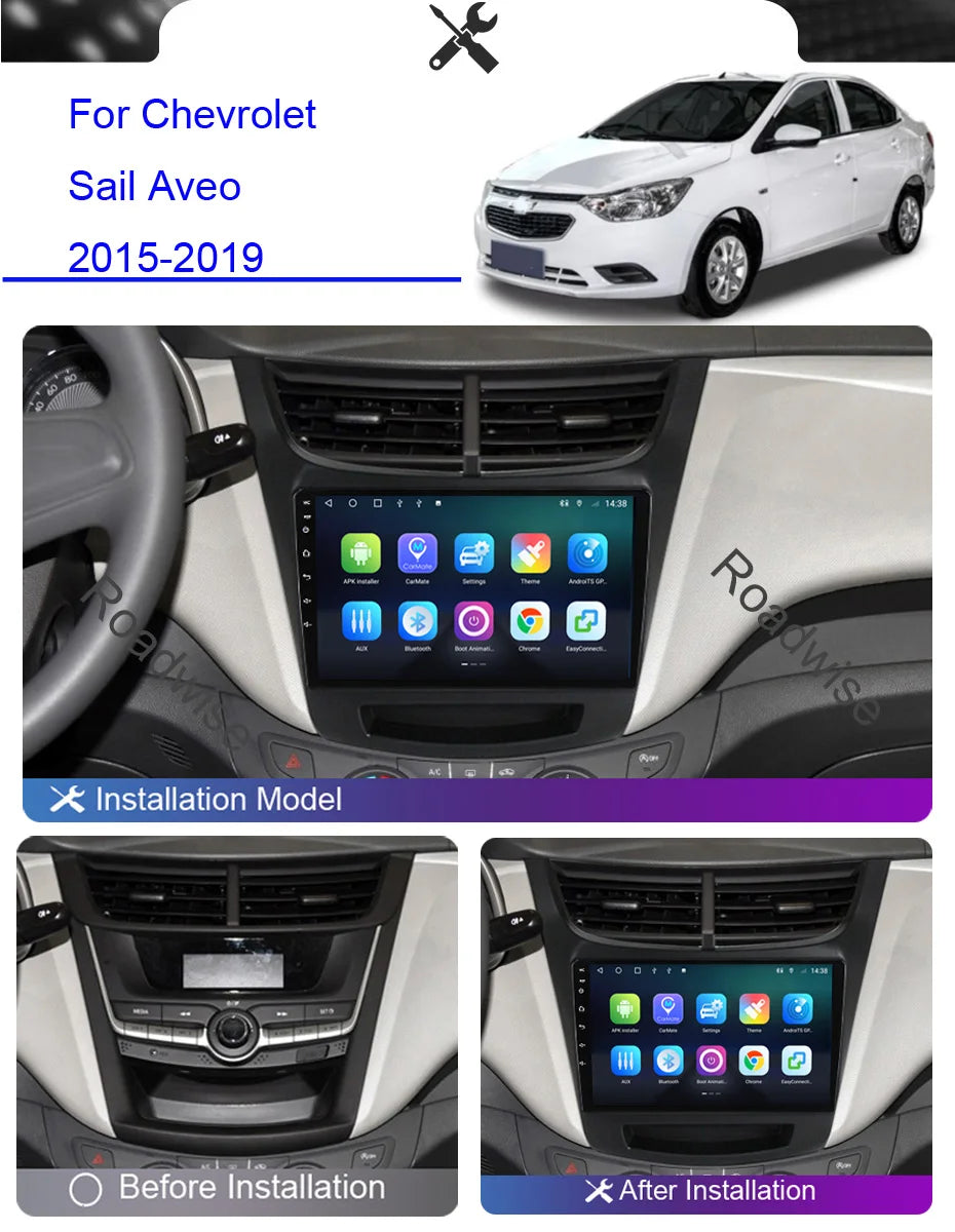 Roadwise 8+256 Android 12 Car Radio For Chevrolet Sail Aveo 2015 - 2018 2019 Multimedia Carplay 4G Wifi GPS DVD 2 Din Autoradio