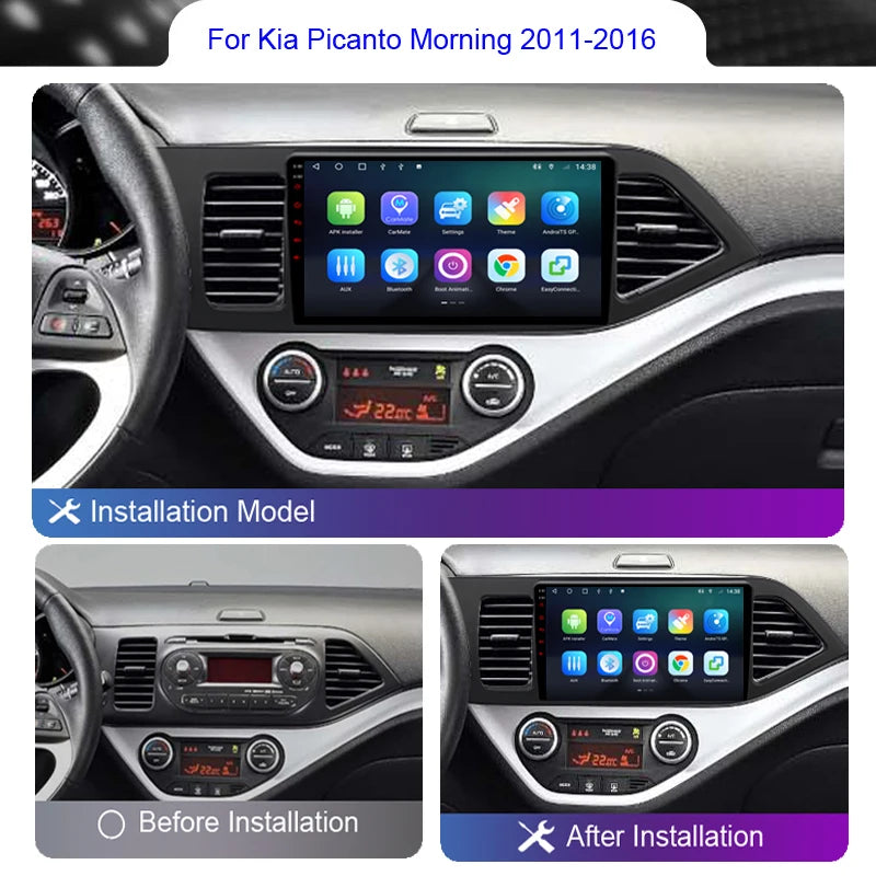 8+256 Android Car Radio Carplay For Picanto Morning 2011 2012 2014 2015 2016 Multimedia 4G Wifi GPS DVD 2Din BT Autoradio Stereo