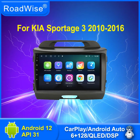 Roadwise 8+255 Android 12 Car Radio Multimedia Carplay For Kia Sportage 3 2010 - 2015 2016 4G Wifi GPS DVD 2Din Autoradio Stereo