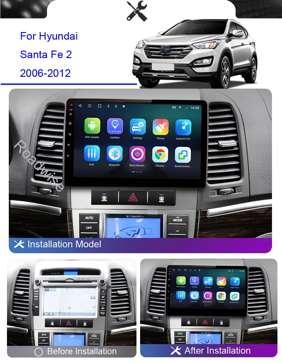 Roadwise Android DSP Car Radio Multimidia Player For Hyundai Santa Fe 2 2006 2007 2008-2011 2012 GPS DVD 2 din Head Unit Carplay