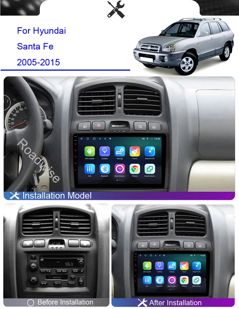 Roadwise 8+256 Android 12 Car Radio For Hyundai Classic Santa Fe 2005 - 2014 2015 Multimedia 4G Wifi GPS DVD 2Din Stereo Carplay