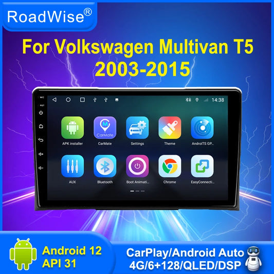 Roadwise 2 Din Multimedia Carplay Android 12 Car Radio For Volkswagen VW Multivan T5 2003 - 2015 4G Wifi GPS Navi DVD Autoradio