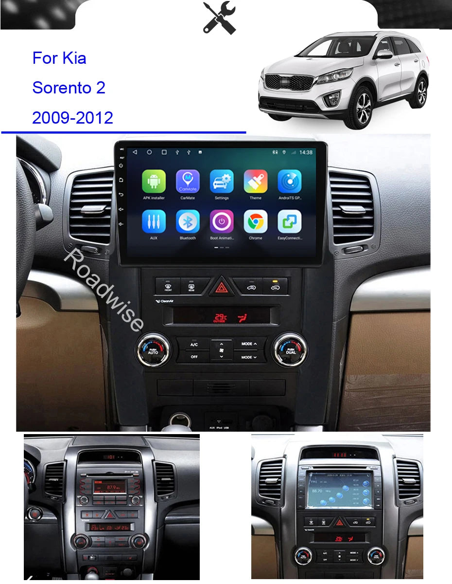 Roadwise 2 din Multimedia Android Car Radio For Kia Sorento 2 XM 2009 2010 2011 2012 Carplay 4G Wifi GPS DVD 2din DSP Autostereo