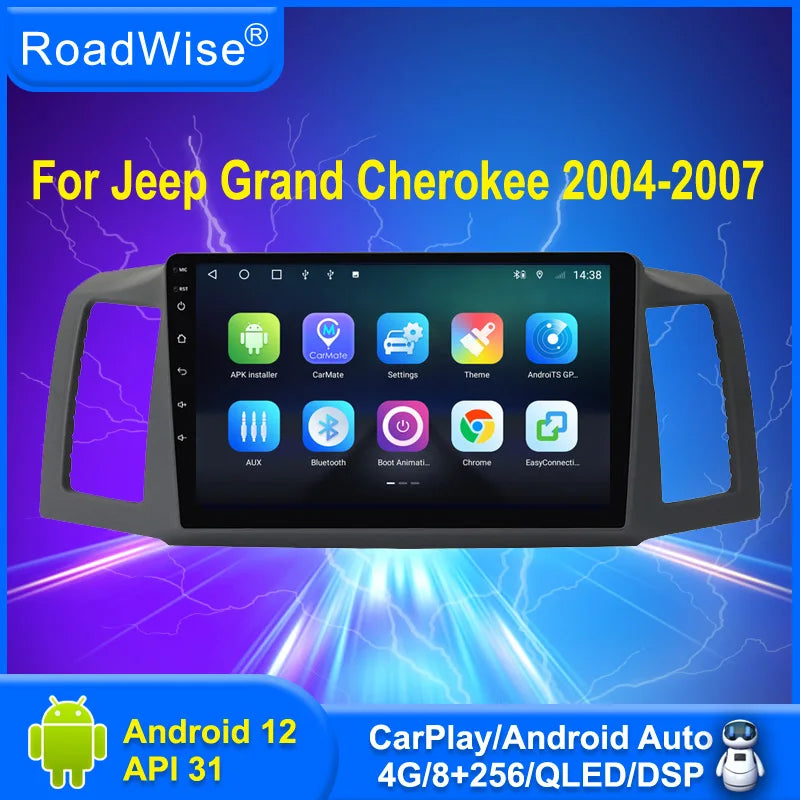 8+256 Android 12 Car Radio Carplay For Jeep Grand Cherokee 2004 2005 2006 2007 Multimedia 4G Wifi DSP DVD 2 Din Autoradio Stereo