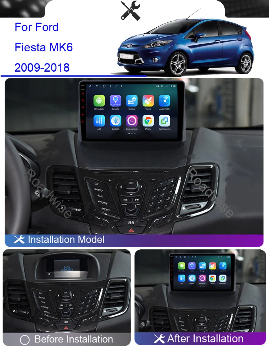 Roadwise Android Auto Radio Multimedia Player Carplay For Ford Fiesta MK6  2009 - 2016 2017 2018 4G Wifi DVD GPS 2din autostereo