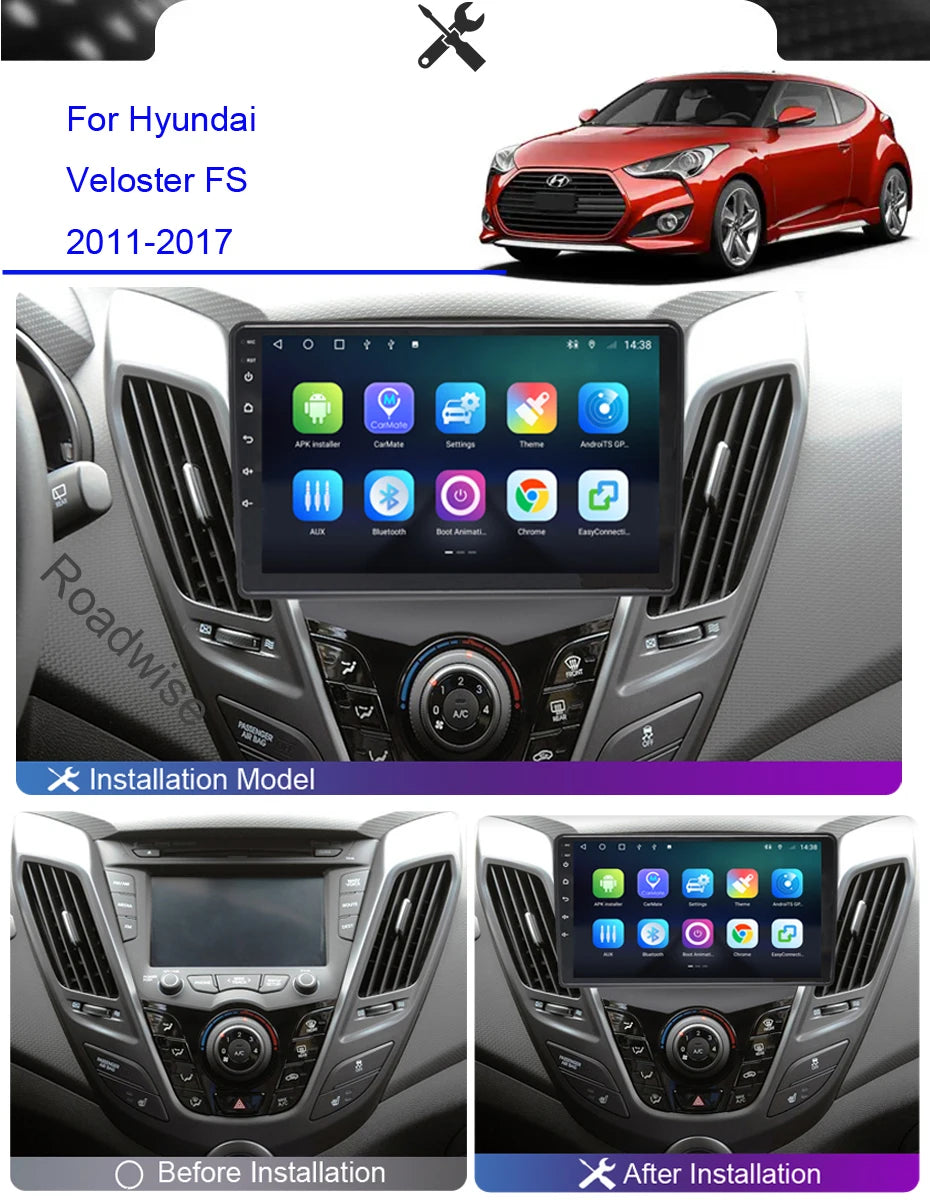 8+256 2 din Multimedia Android Car Radio For Hyundai Veloster FS 2011 2012 2013 2014 2015 2016 2017 4G Wifi GPS DVD DSP Carplay