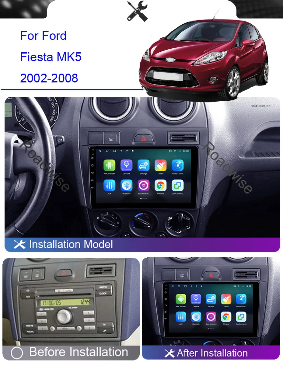 Roadwise Android 12 Car Radio Multimedia For Fiesta MK5 VI5 2002 2003 2004 2005 2008 4G Wifi Navi GPS 2 Din DVD Carplay Headunit