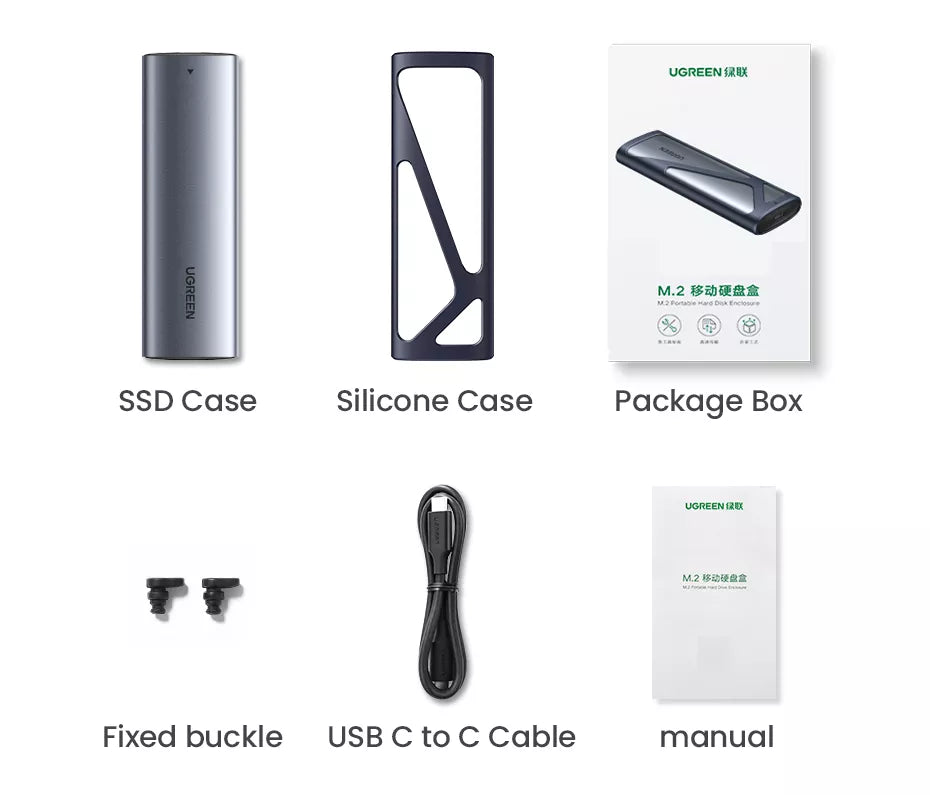 Ugreen M2 SSD Case NVMe SATA Dual Protocol to USB-C 3.1 Adapter Disk Box