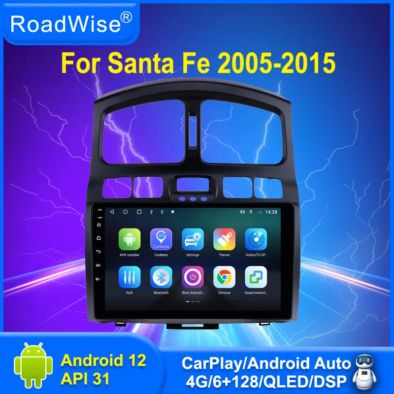 Roadwise 8+256 Android 12 Car Radio For Hyundai Classic Santa Fe 2005 - 2014 2015 Multimedia 4G Wifi GPS DVD 2Din Stereo Carplay