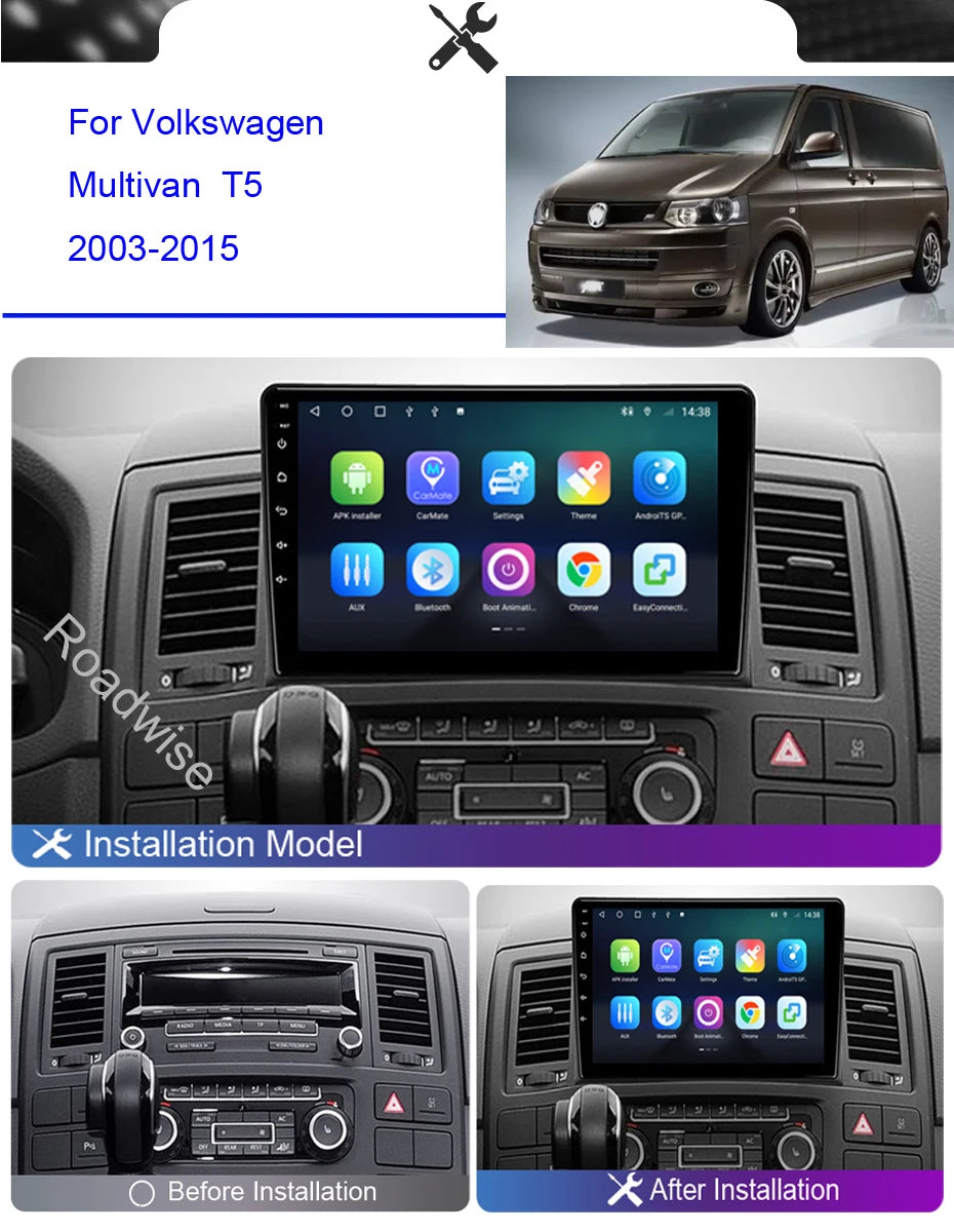 Roadwise 2 Din Multimedia Carplay Android 12 Car Radio For Volkswagen VW Multivan T5 2003 - 2015 4G Wifi GPS Navi DVD Autoradio