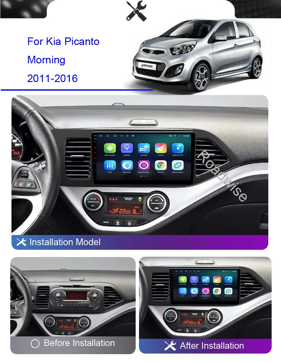 8+256 Android Car Radio Carplay For Picanto Morning 2011 2012 2014 2015 2016 Multimedia 4G Wifi GPS DVD 2Din BT Autoradio Stereo