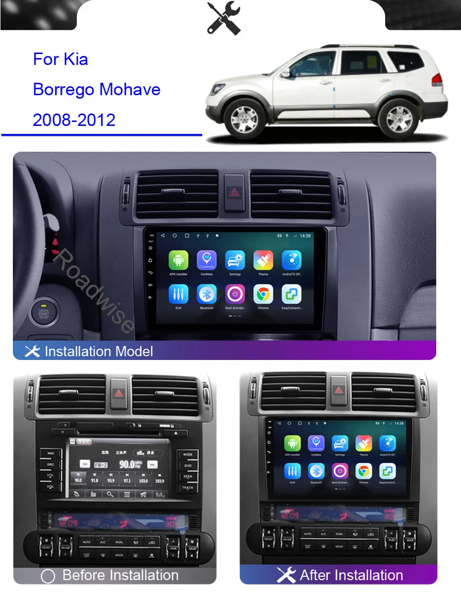 Roadwise 8+256 Android 12 Car Radio For Kia Borrego Mohave 2008 2009 2010 2011 2012 Multimedia 4G Wifi GPS DVD Carplay Autoradio