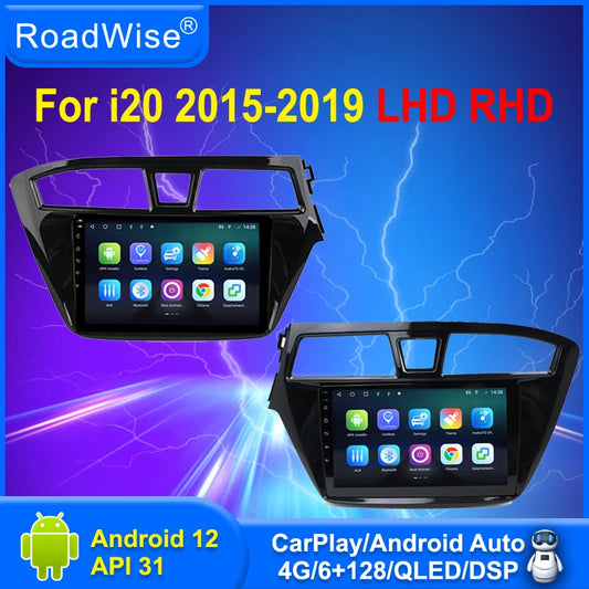 Roadwise 2 din Multimedia Android Car Radio For Hyundai i20 LHD RHD 2015 2016 2017 2018 2019 Carplay 4G Wifi GPS DVD 2din DSP BT