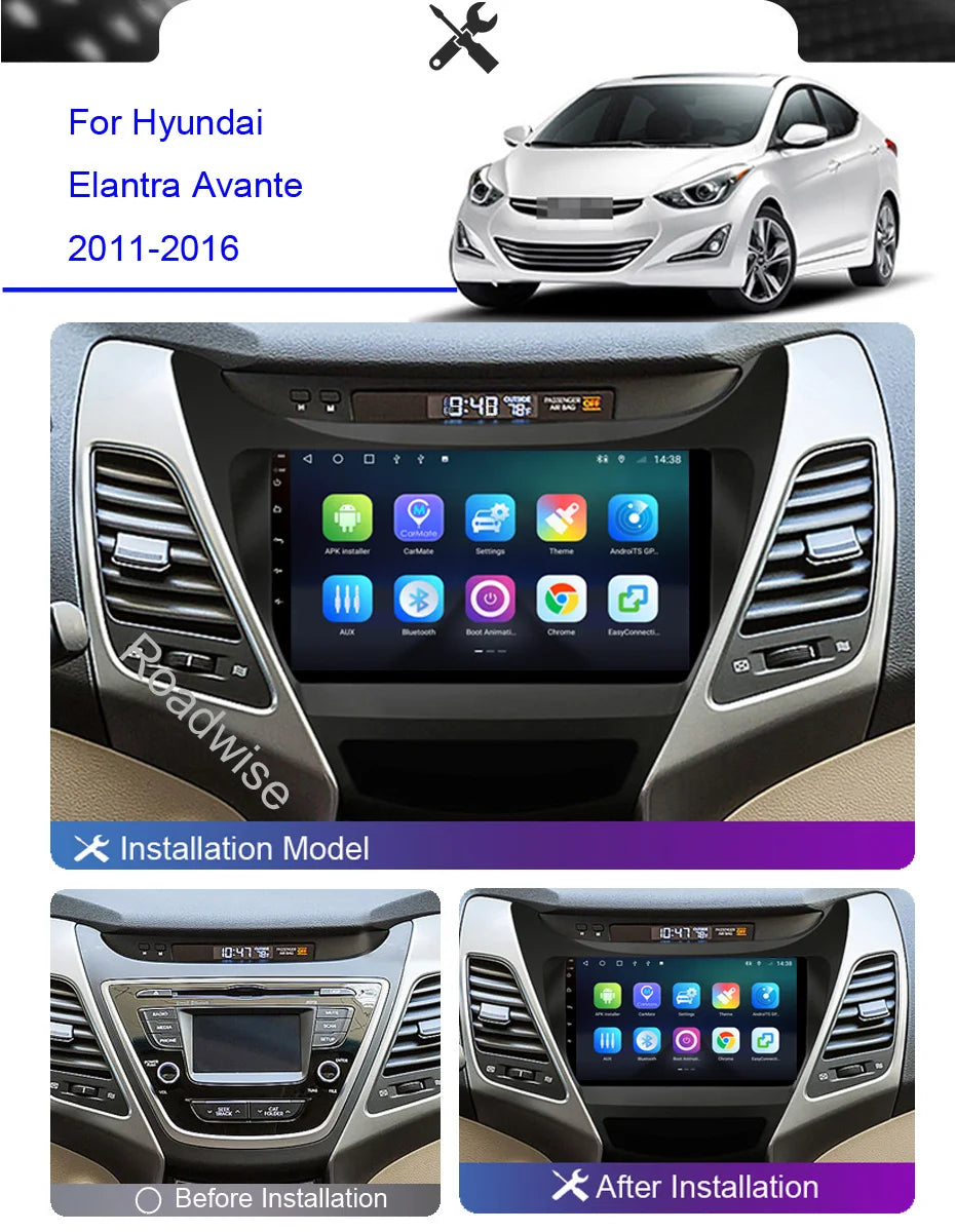 Android Auto Radio Multimedia Player For Hyundai Elantra Avante i35 2011 2012 2013 2014 2015 2016 4G BT GPS DVD 2 Din autostereo