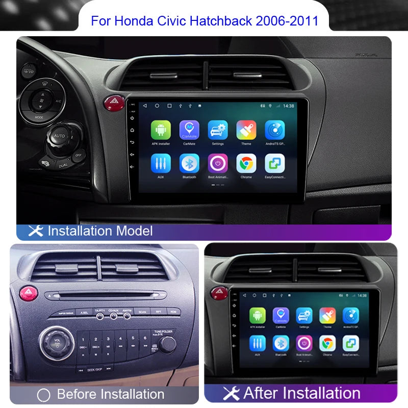 Roadwise Android Car Radio Multimedia Carplay For HONDA Civic Hatchback 2006 2007 2008 2009 2011 4G Wifi GPS DVD 2din Autostereo