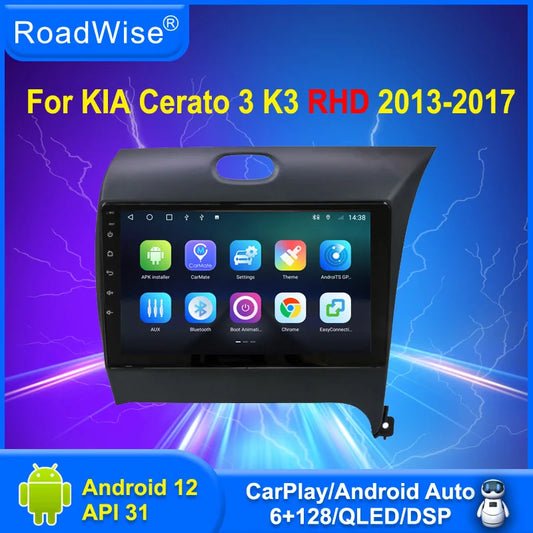 Roadwise 8+256 Android 12 Car Radio Multimedia Carplay For Cerato 3 K3 RHD 2013 2015 2016 2017 4G Wifi GPS DVD 2 Din  Autoradio