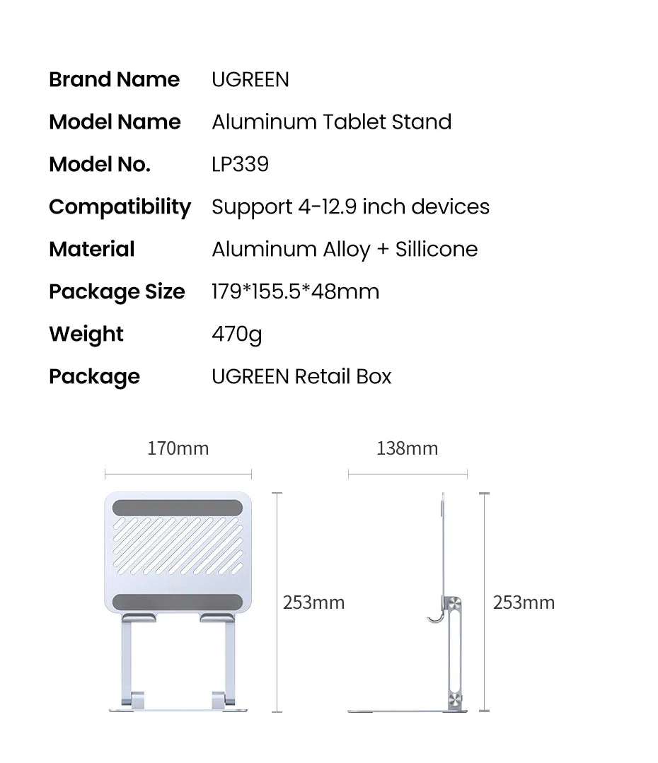 Ugreen Aluminum Tablet Phone Stand for iPad Pro, iPhone, Xiaomi, Laptop Holder